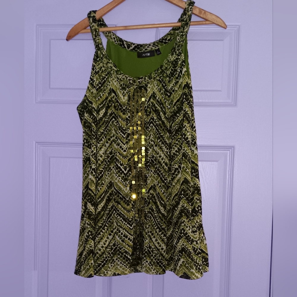 🔷️3-$15🔷️Apt. 9 |  Green Sequin Sleeveless Dressy Tank Top Large